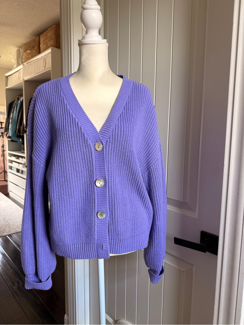MarlaWynne Lilac V-Neck Button Front Cardigan